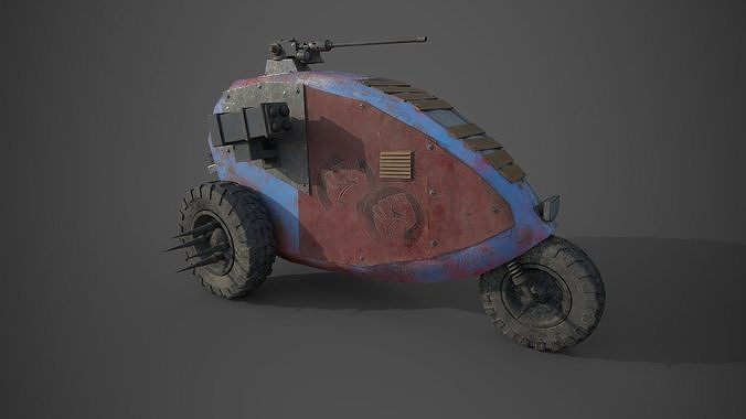 Post apocalyptic electric monster tricycle Low-poly 3D model 4