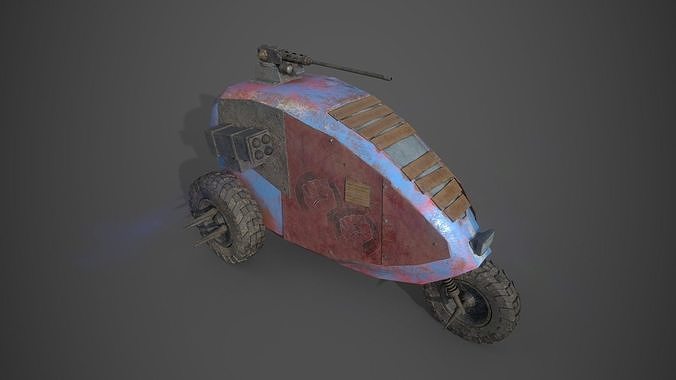 Post apocalyptic electric monster tricycle Low-poly 3D model 2
