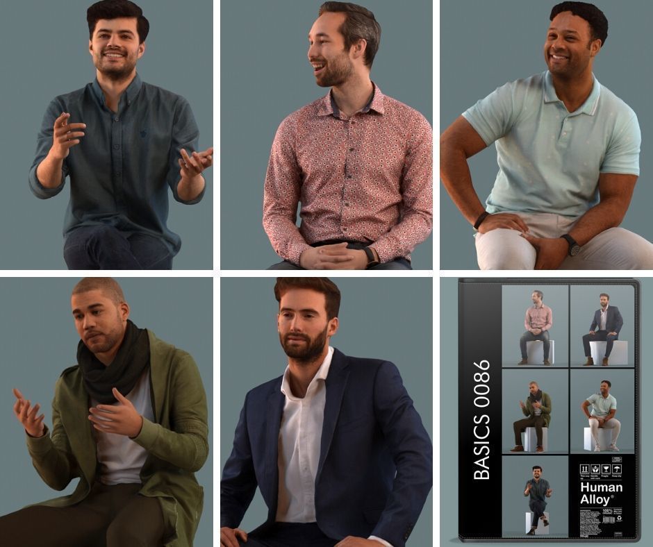 Set of 3D men sitting in various poses 3D model_1