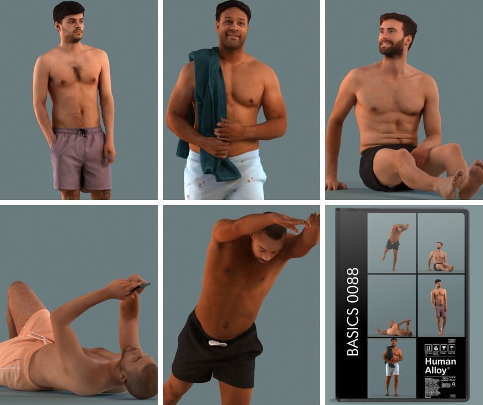 Set of 3D m en at the beach - pool - spa 3D model_1