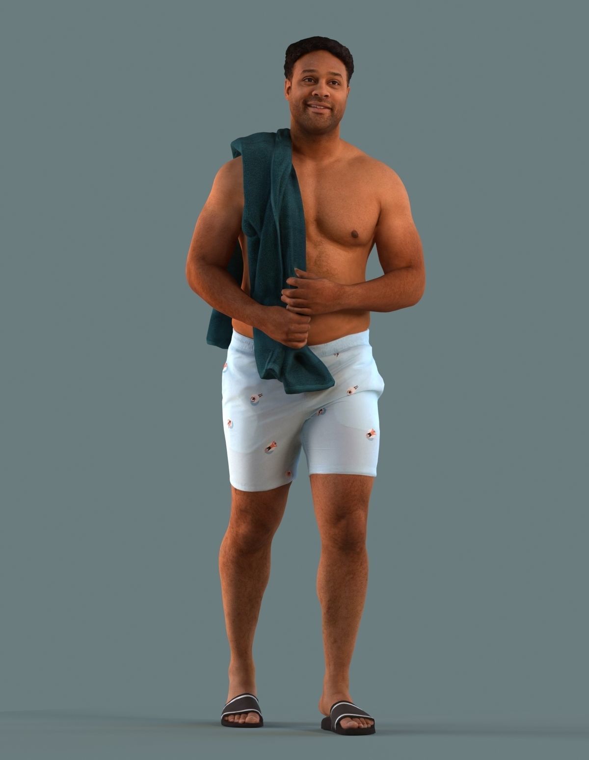 Set of 3D m en at the beach - pool - spa 3D model_6