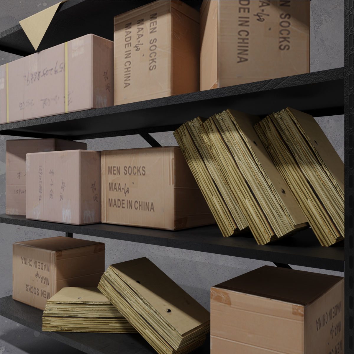 Shelf shelving box and boxes for storage warehouse environments Low-poly 3D model_2