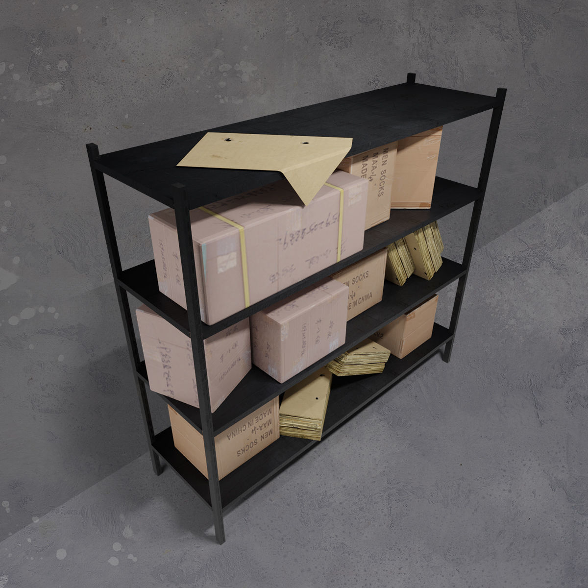 Shelf shelving box and boxes for storage warehouse environments Low-poly 3D model_1