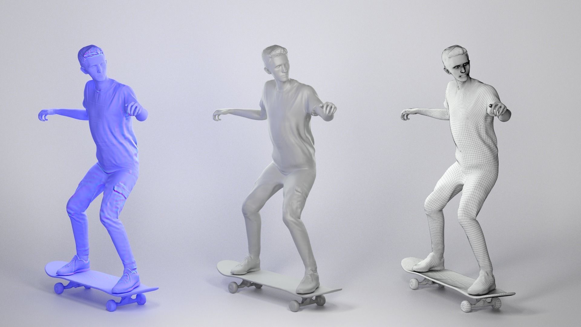 Animated man riding on a skateboard 35 Low-poly 3D model_4