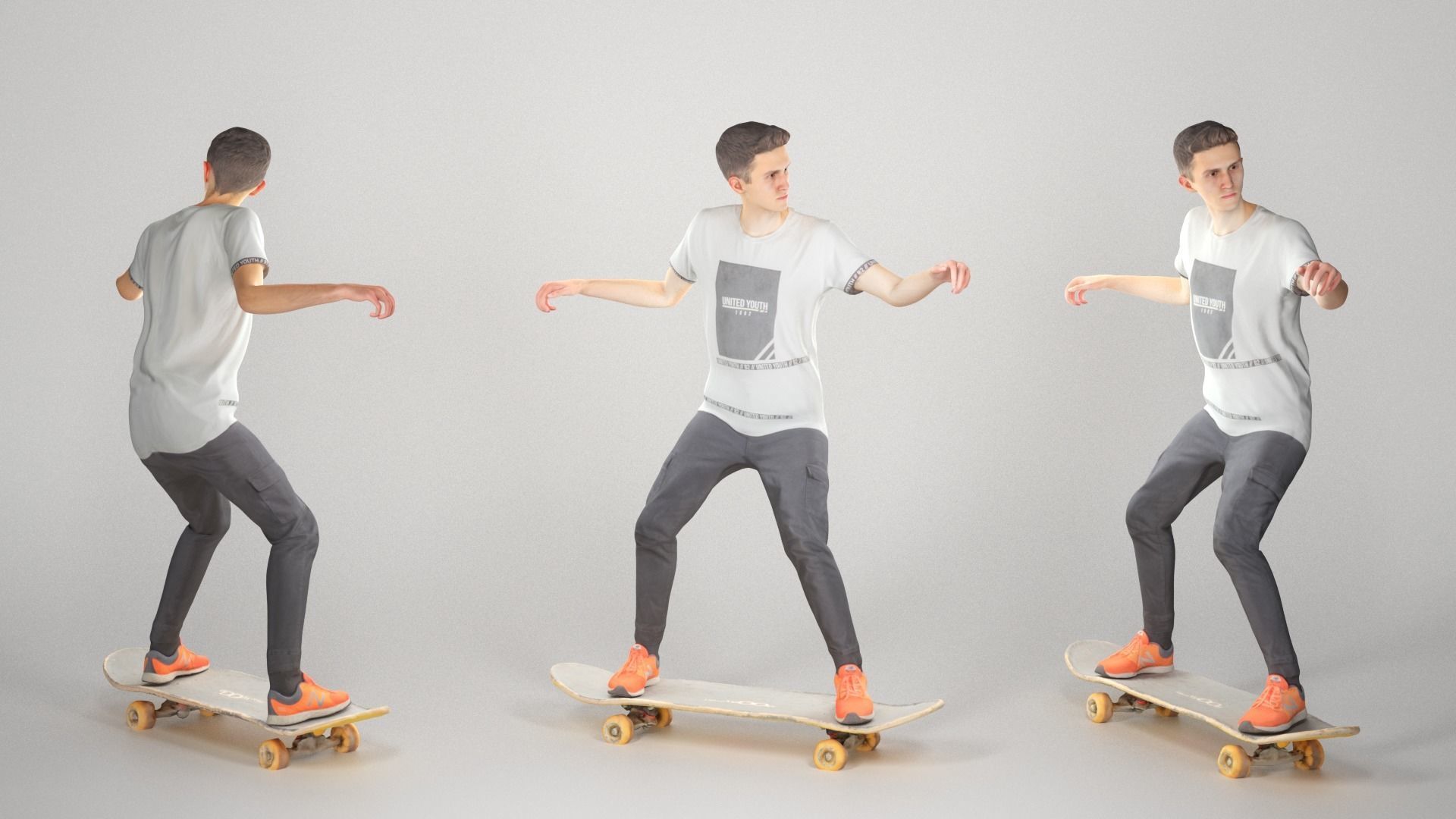 Animated man riding on a skateboard 35 Low-poly 3D model_2