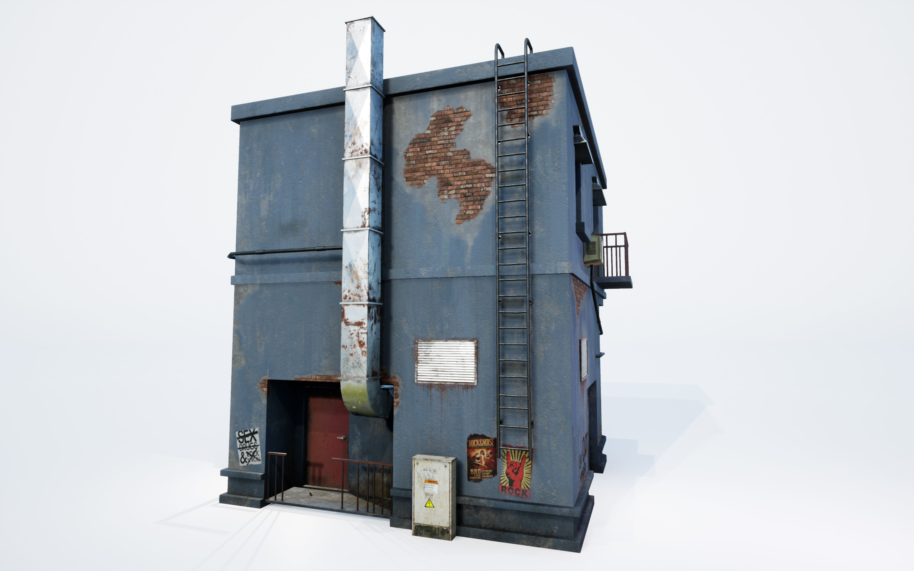 Urban House Low-poly 3D model_3