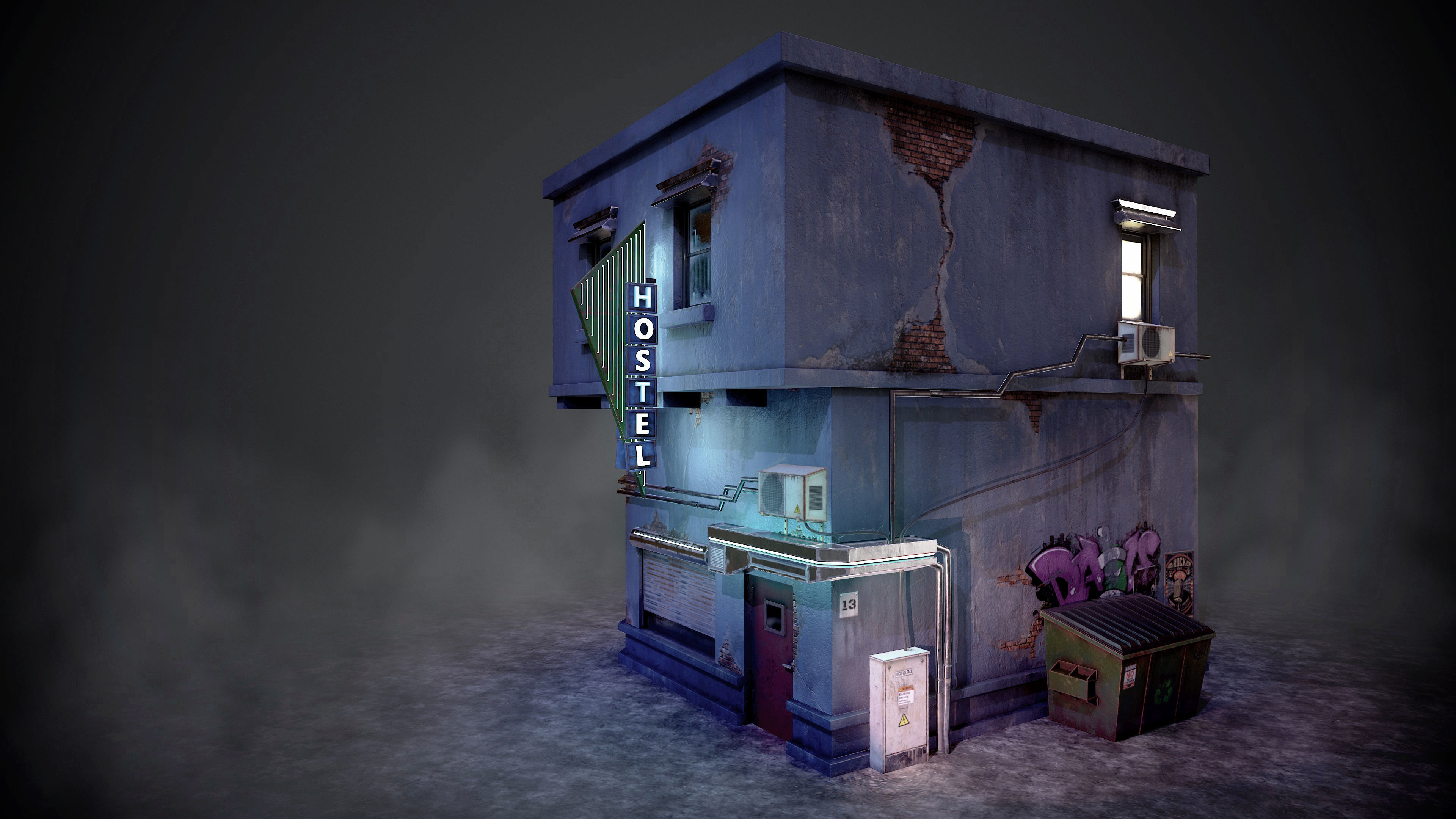 Urban House Low-poly 3D model_10