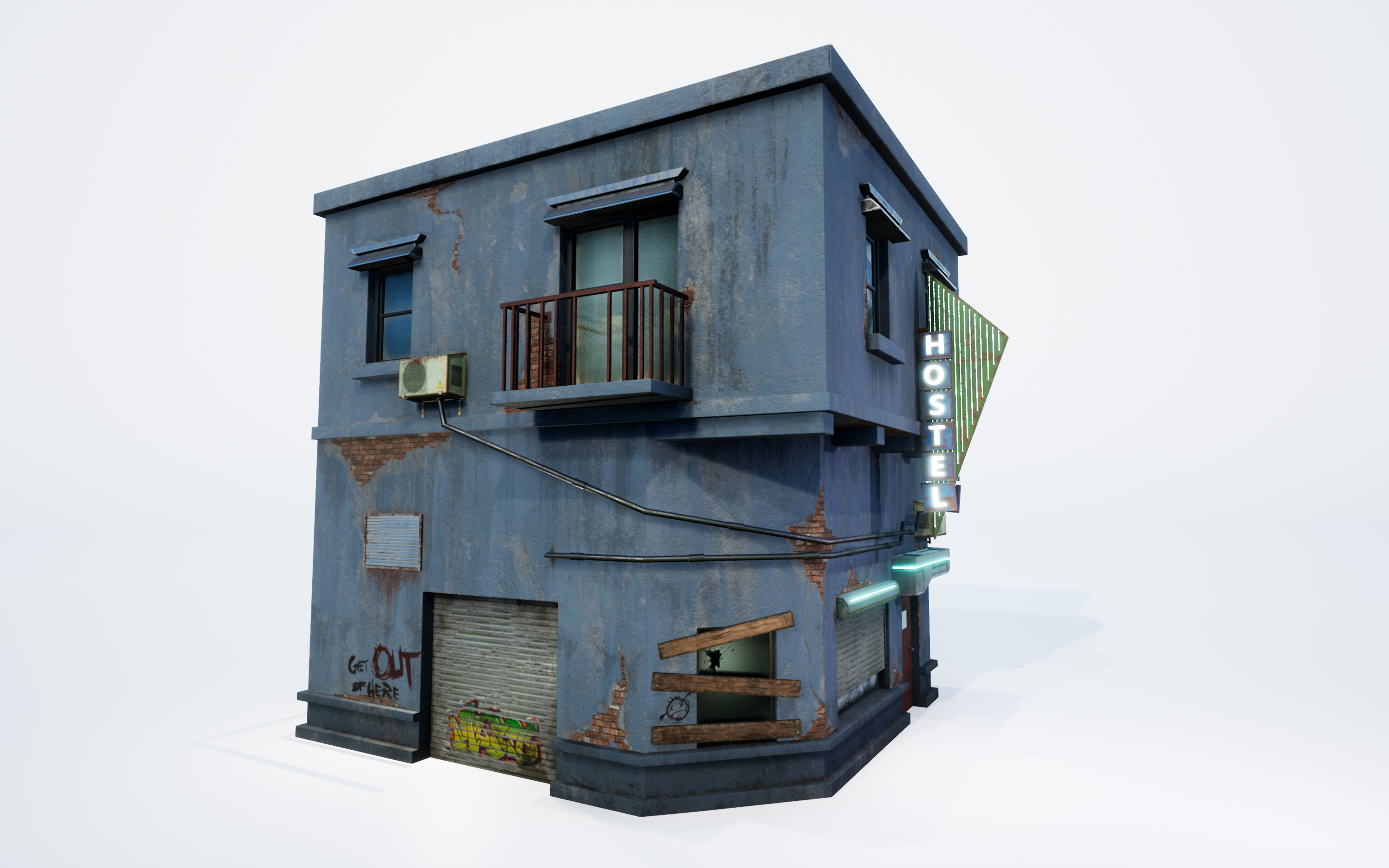 Urban House Low-poly 3D model_2