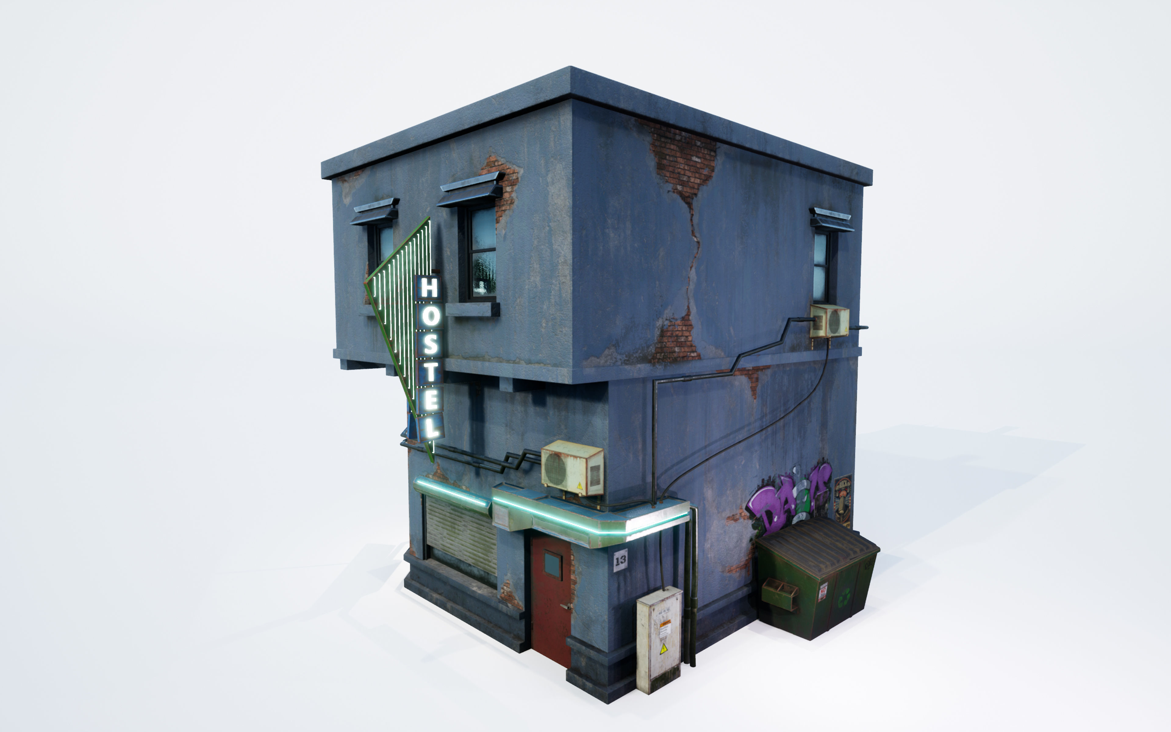 Urban House Low-poly 3D model_1