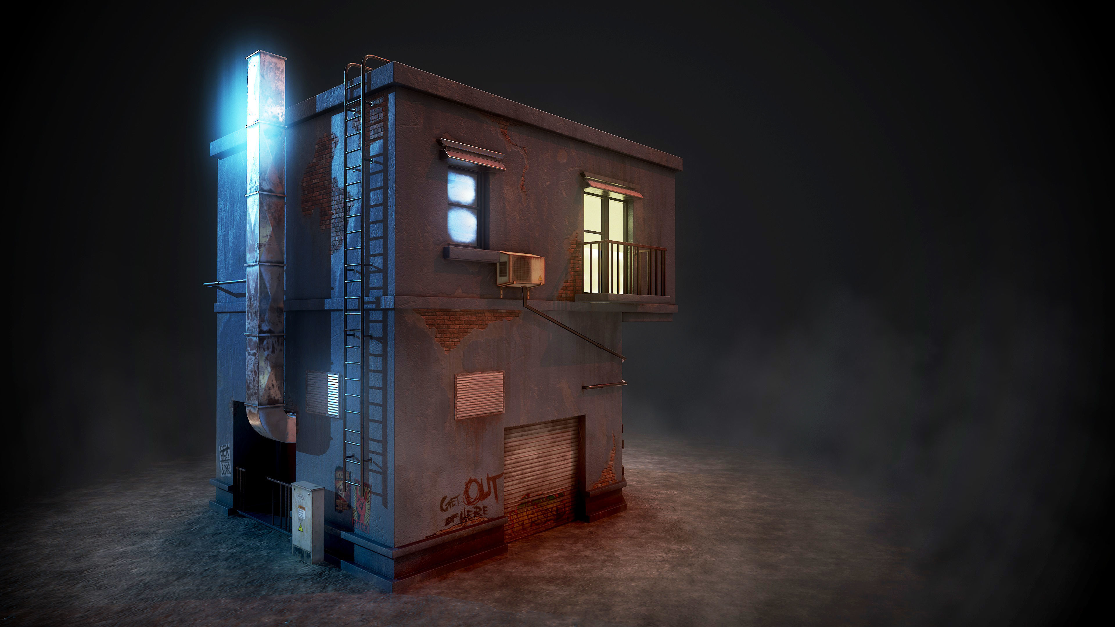 Urban House Low-poly 3D model_11