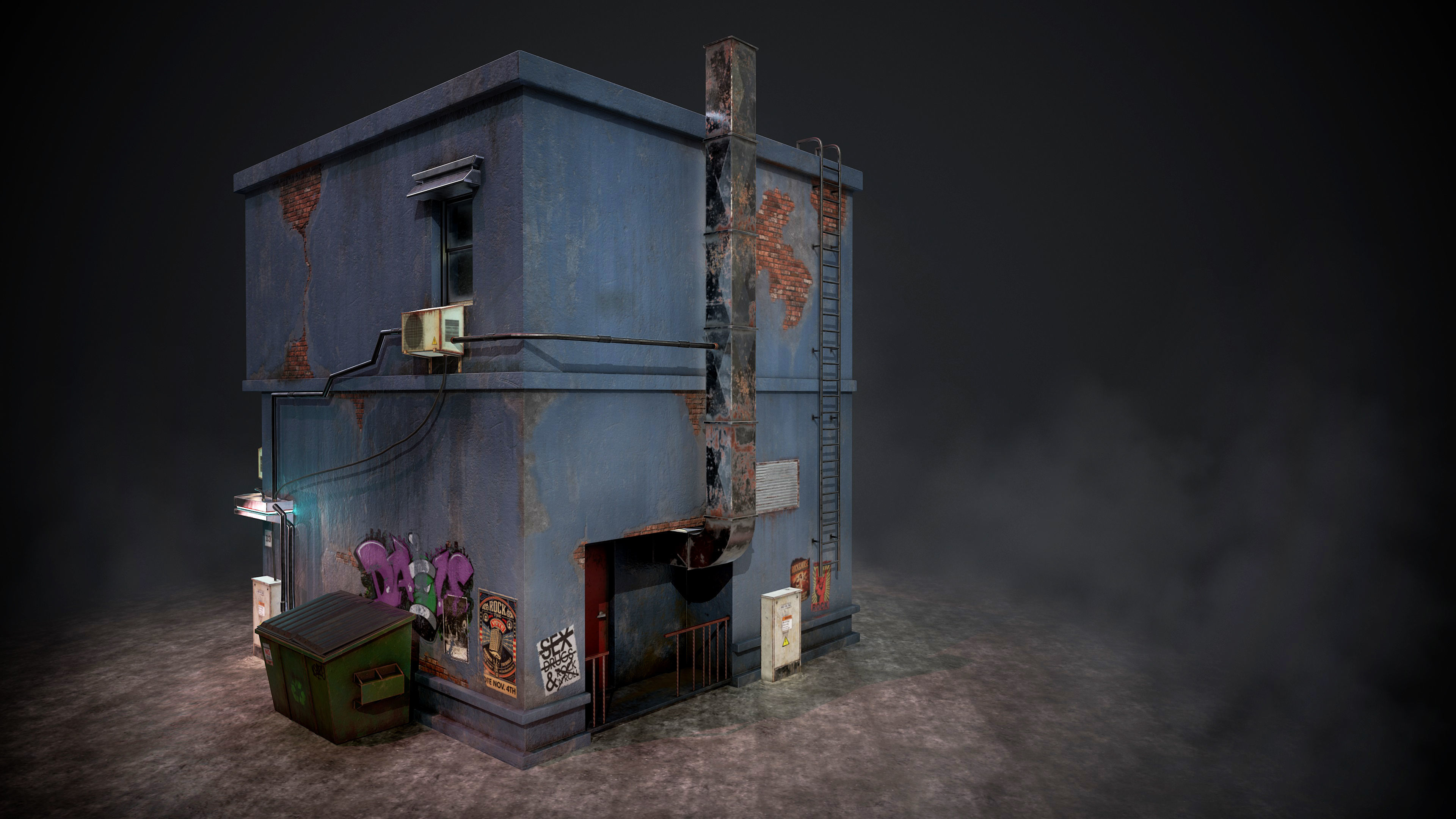 Urban House Low-poly 3D model_9