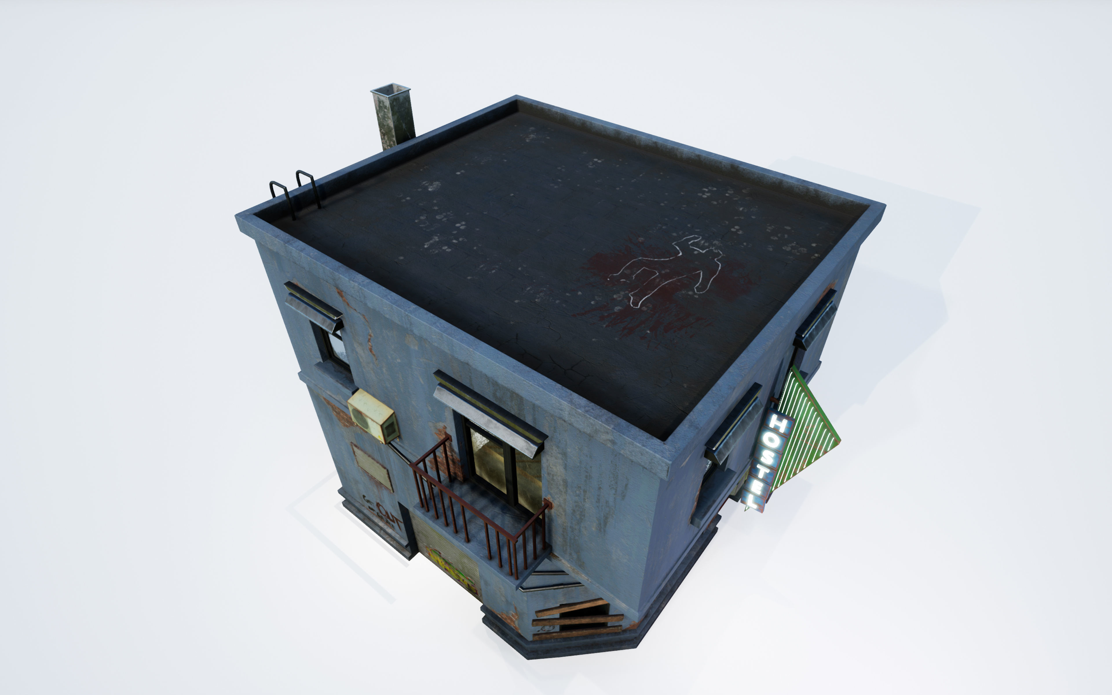 Urban House Low-poly 3D model_4