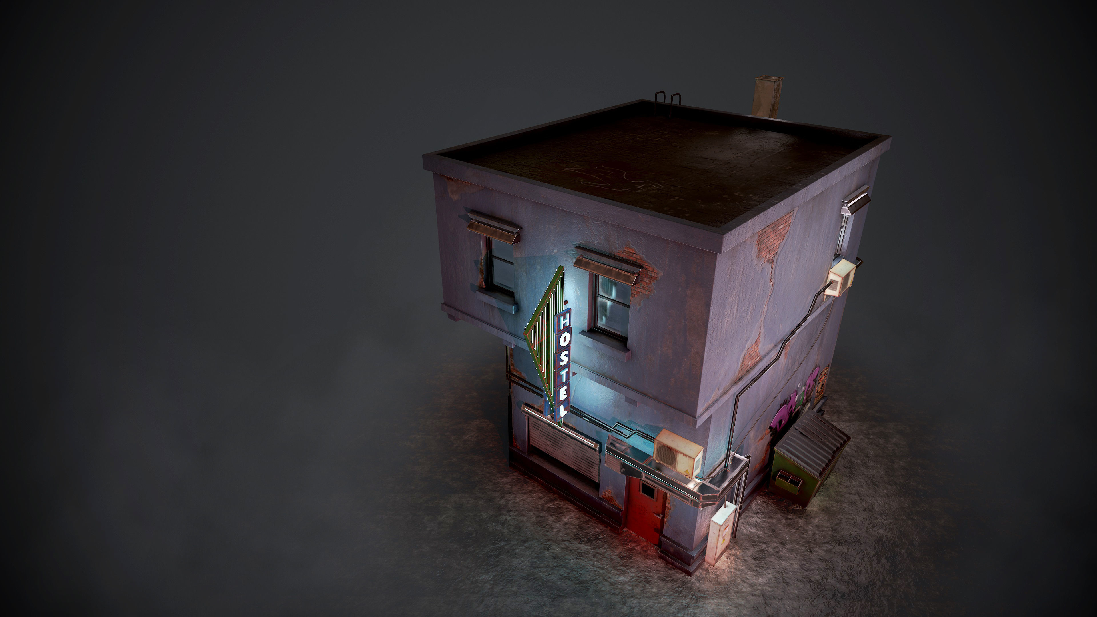 Urban House Low-poly 3D model_12