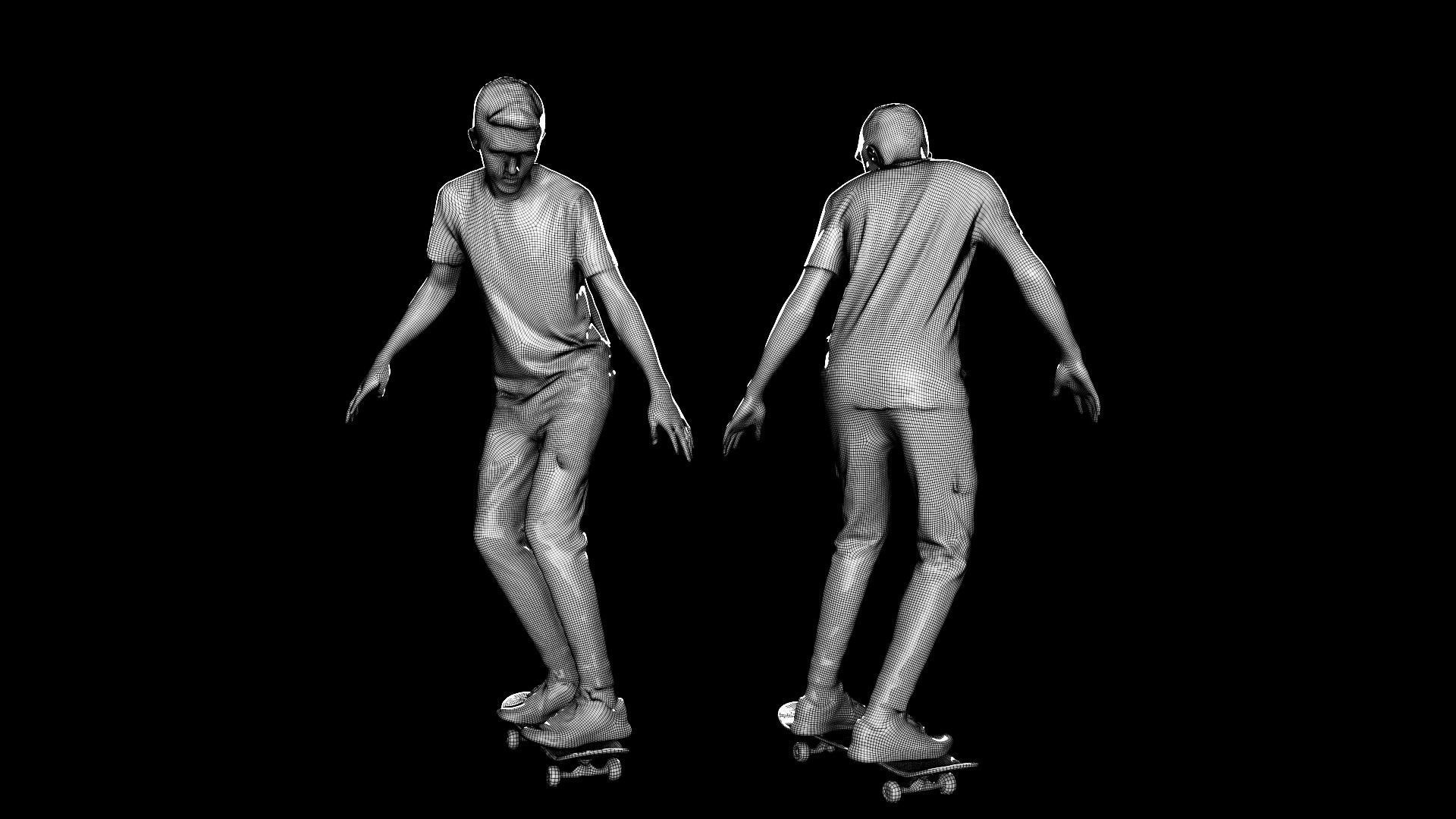 Young man on a skate 36 Low-poly 3D model_6