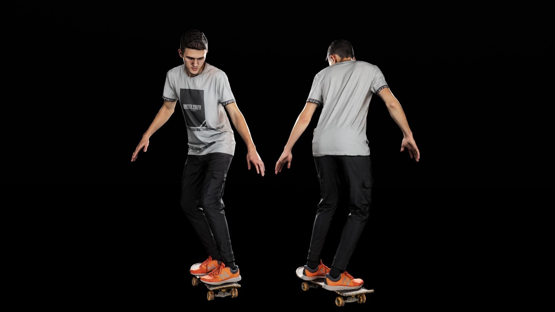 Young man on a skate 36 Low-poly 3D model_2