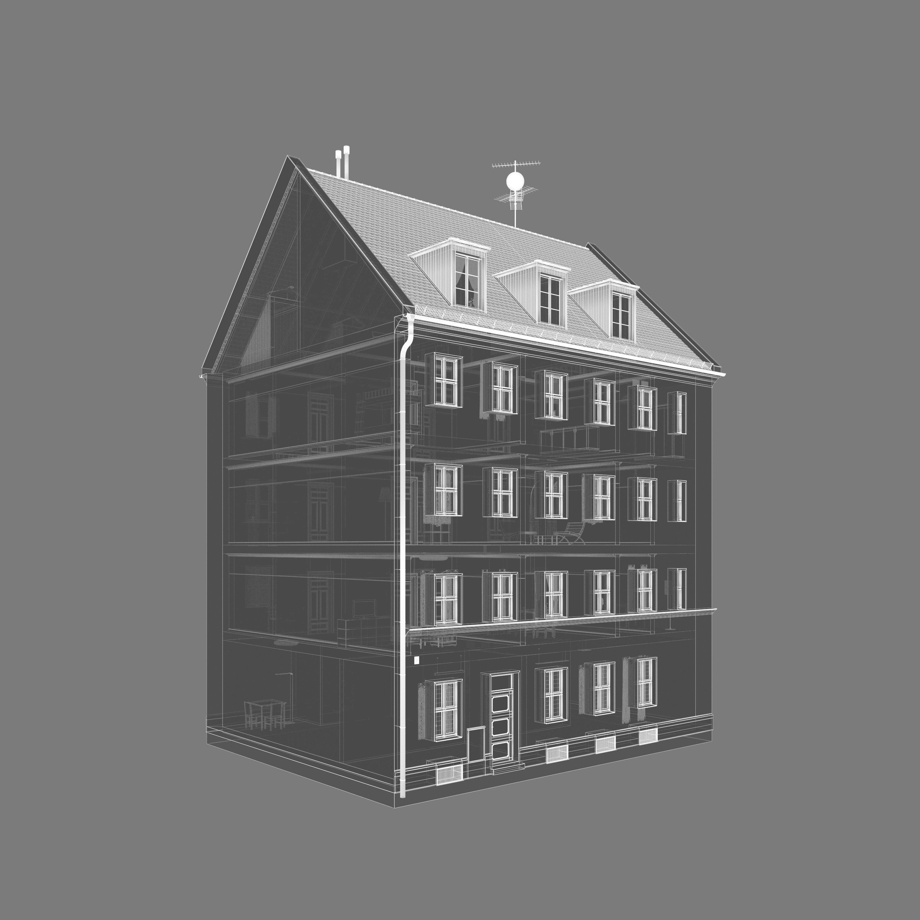Residential City Building - Row - 03 - Clean Facade 3D model_4