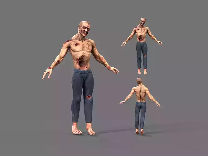 Zombie in jeans Low-poly 3D model