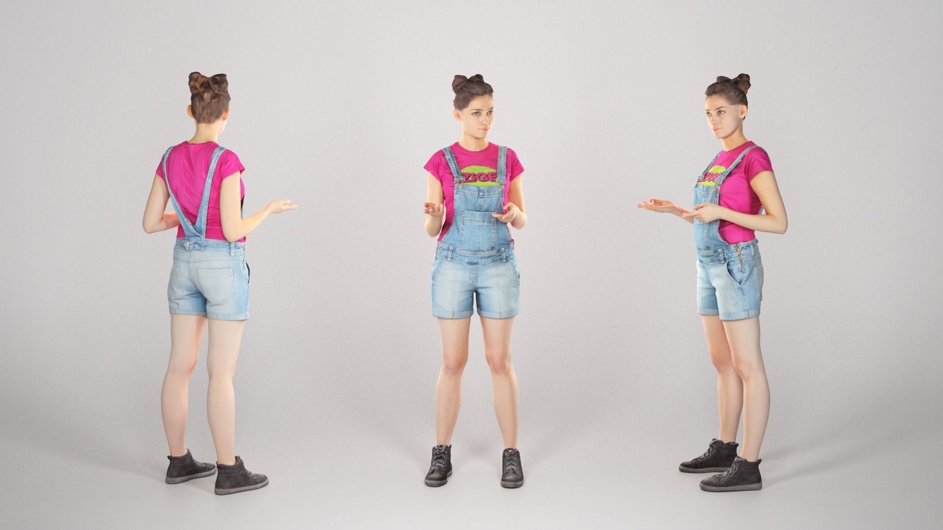 Young girl in denim is posing 103 Low-poly 3D model_2