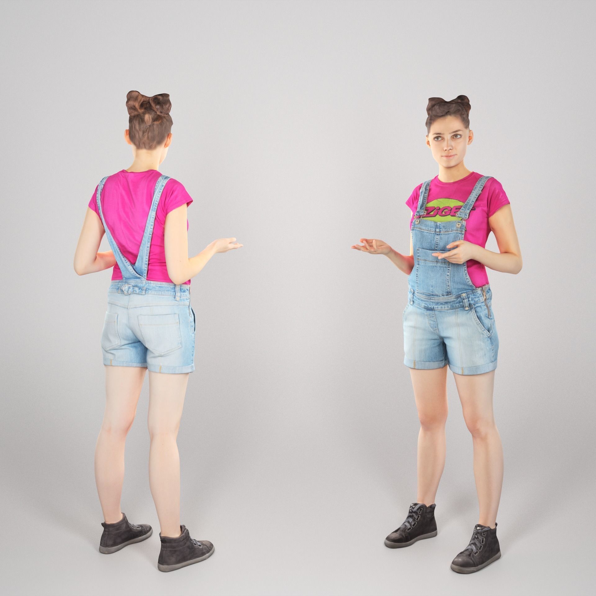 Young girl in denim is posing 103 Low-poly 3D model_1