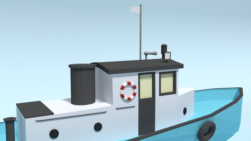 Low Poly Cartoon Fishing Boat Low-poly 3D model_10
