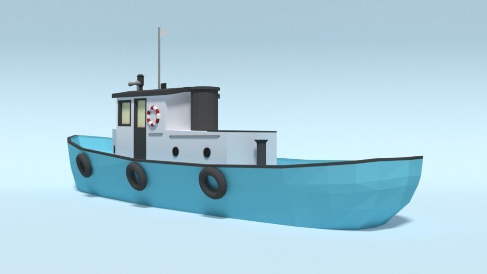 Low Poly Cartoon Fishing Boat Low-poly 3D model_7