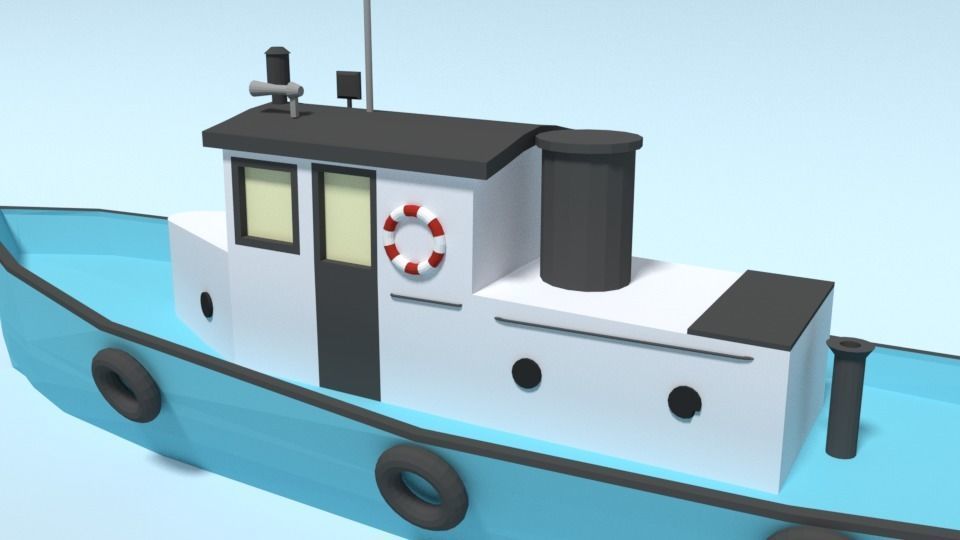 Low Poly Cartoon Fishing Boat Low-poly 3D model_9