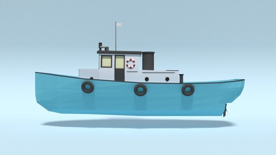 Low Poly Cartoon Fishing Boat Low-poly 3D model_13