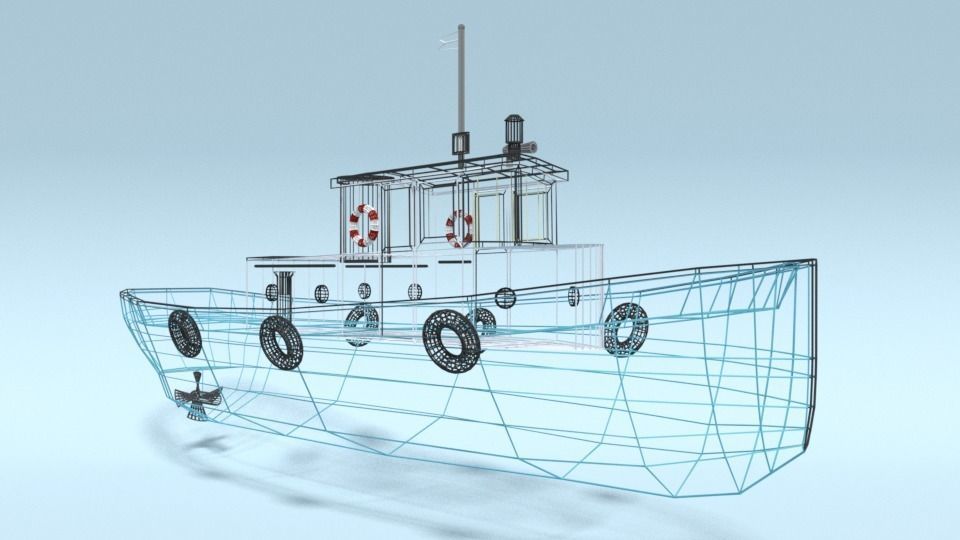 Low Poly Cartoon Fishing Boat Low-poly 3D model_19