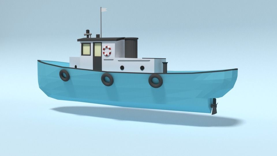Low Poly Cartoon Fishing Boat Low-poly 3D model_14