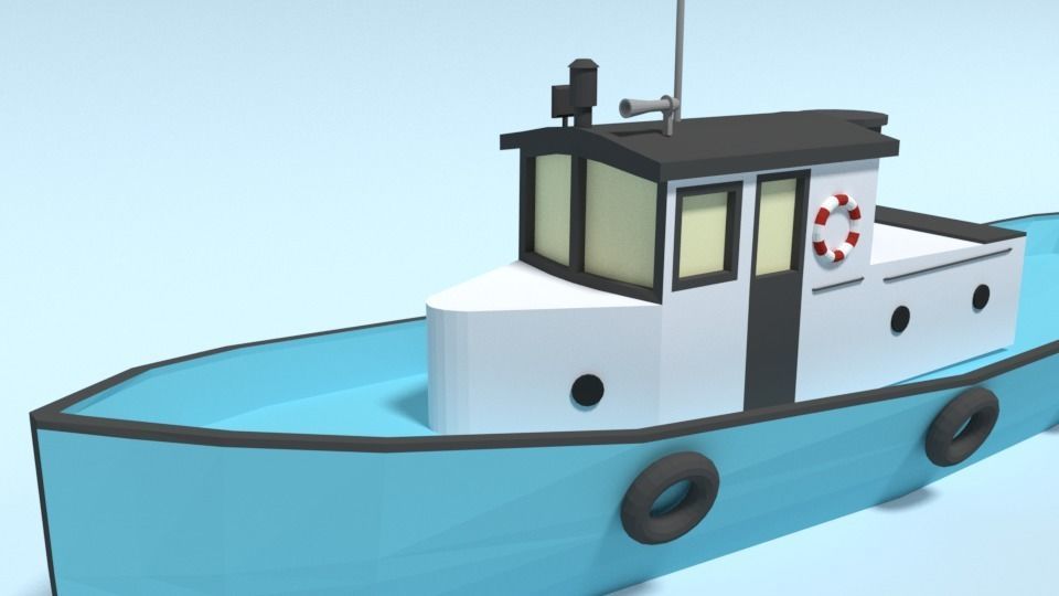 Low Poly Cartoon Fishing Boat Low-poly 3D model_8