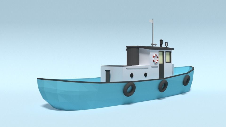 Low Poly Cartoon Fishing Boat Low-poly 3D model_5