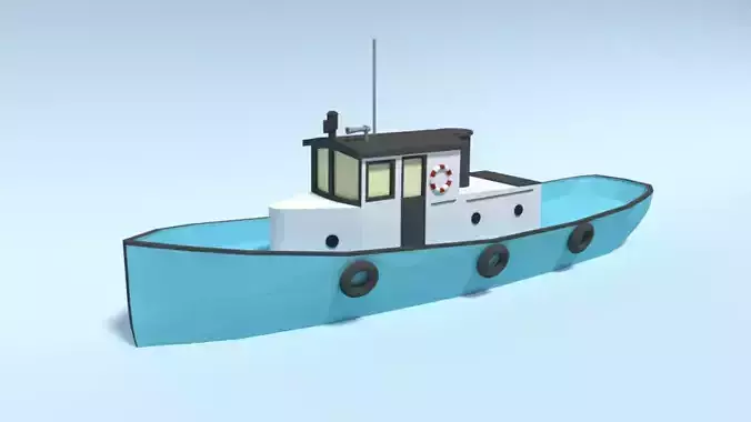 Low Poly Cartoon Fishing Boat