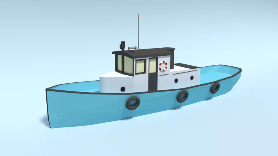 Low Poly Cartoon Fishing Boat Low-poly 3D model_0