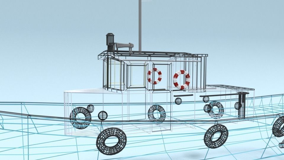 Low Poly Cartoon Fishing Boat Low-poly 3D model_24