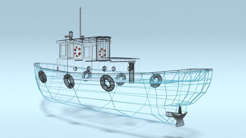 Low Poly Cartoon Fishing Boat Low-poly 3D model_23