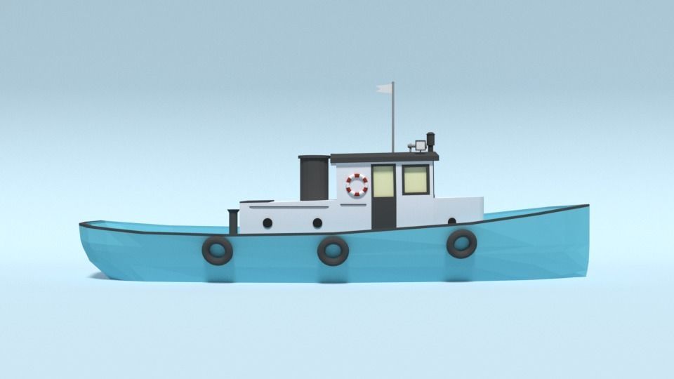 Low Poly Cartoon Fishing Boat Low-poly 3D model_4