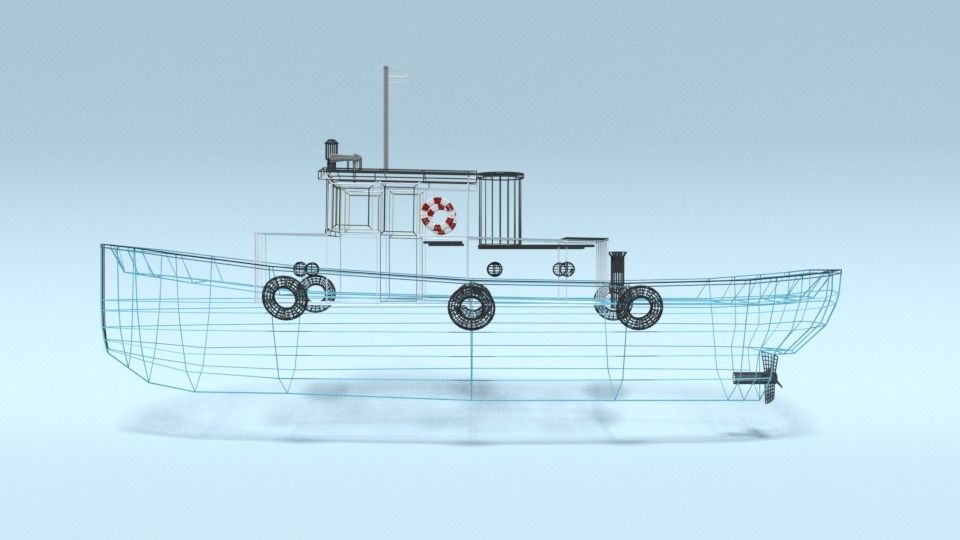 Low Poly Cartoon Fishing Boat Low-poly 3D model_16