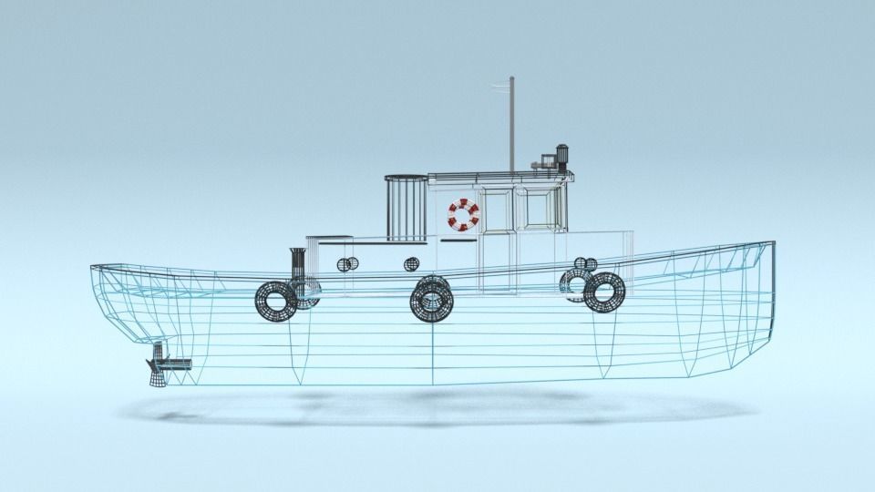 Low Poly Cartoon Fishing Boat Low-poly 3D model_20