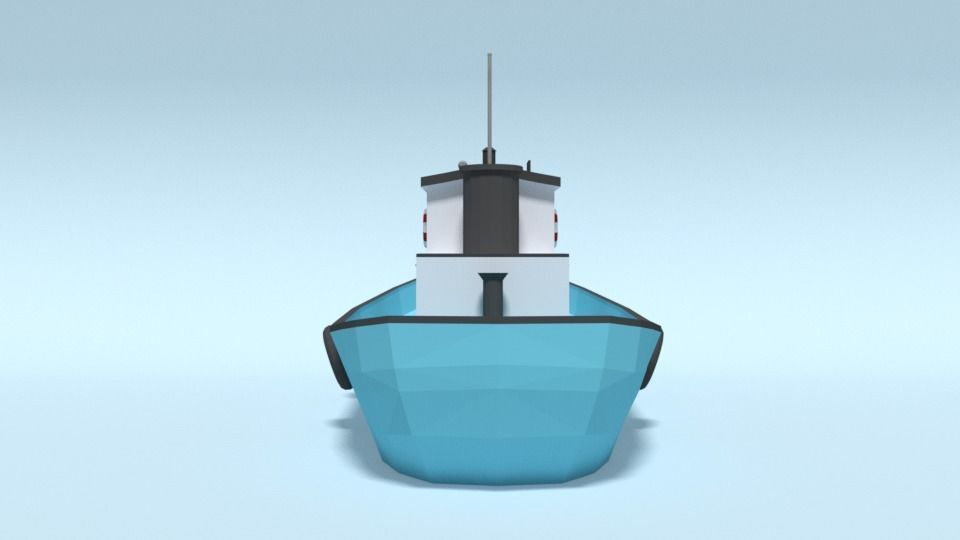 Low Poly Cartoon Fishing Boat Low-poly 3D model_6