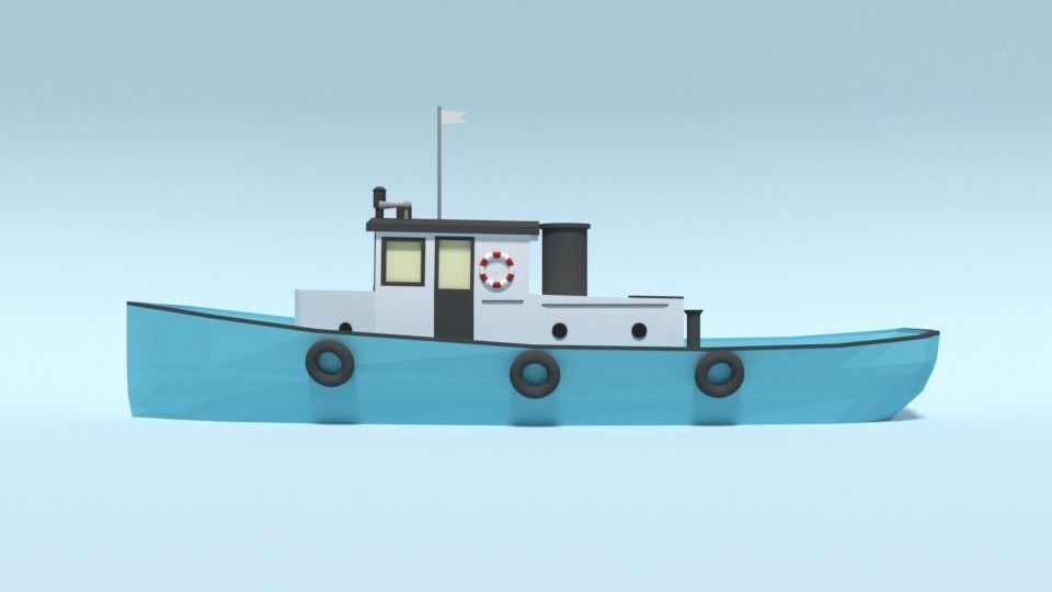 Low Poly Cartoon Fishing Boat Low-poly 3D model_1