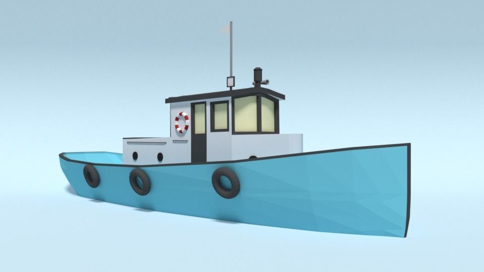 Low Poly Cartoon Fishing Boat Low-poly 3D model_3