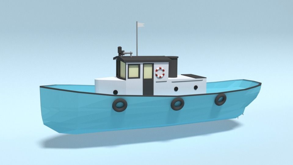 Low Poly Cartoon Fishing Boat Low-poly 3D model_11