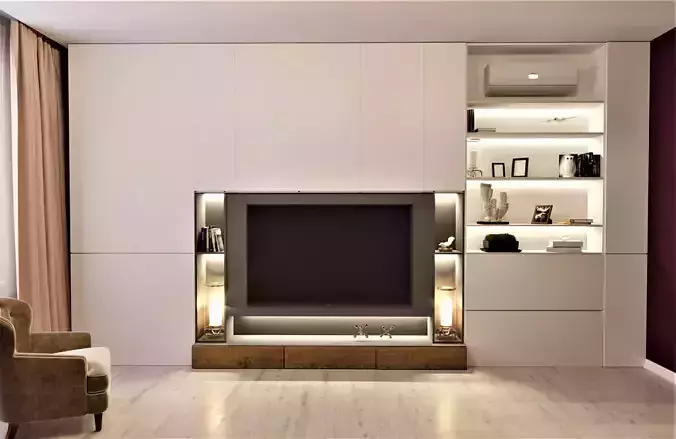 TV Wall  with cabinets and shelves 