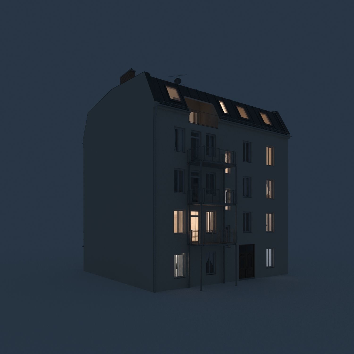 Residential City Building - Row - 10 - Storefront and Stucco 3D model_3