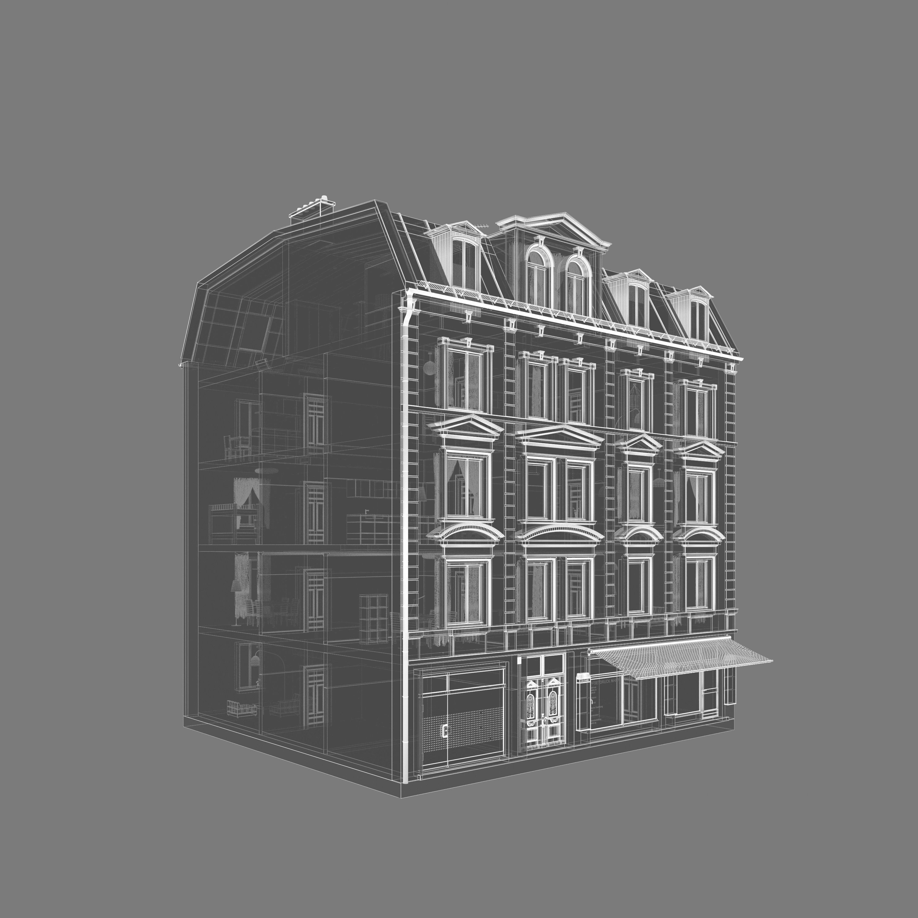 Residential City Building - Row - 10 - Storefront and Stucco 3D model_4