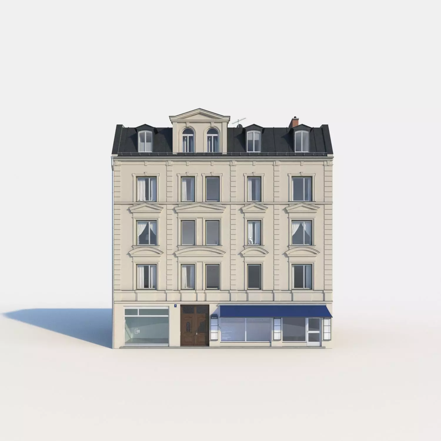 Residential City Building - Row - 10 - Storefront and Stucco 3D model_0