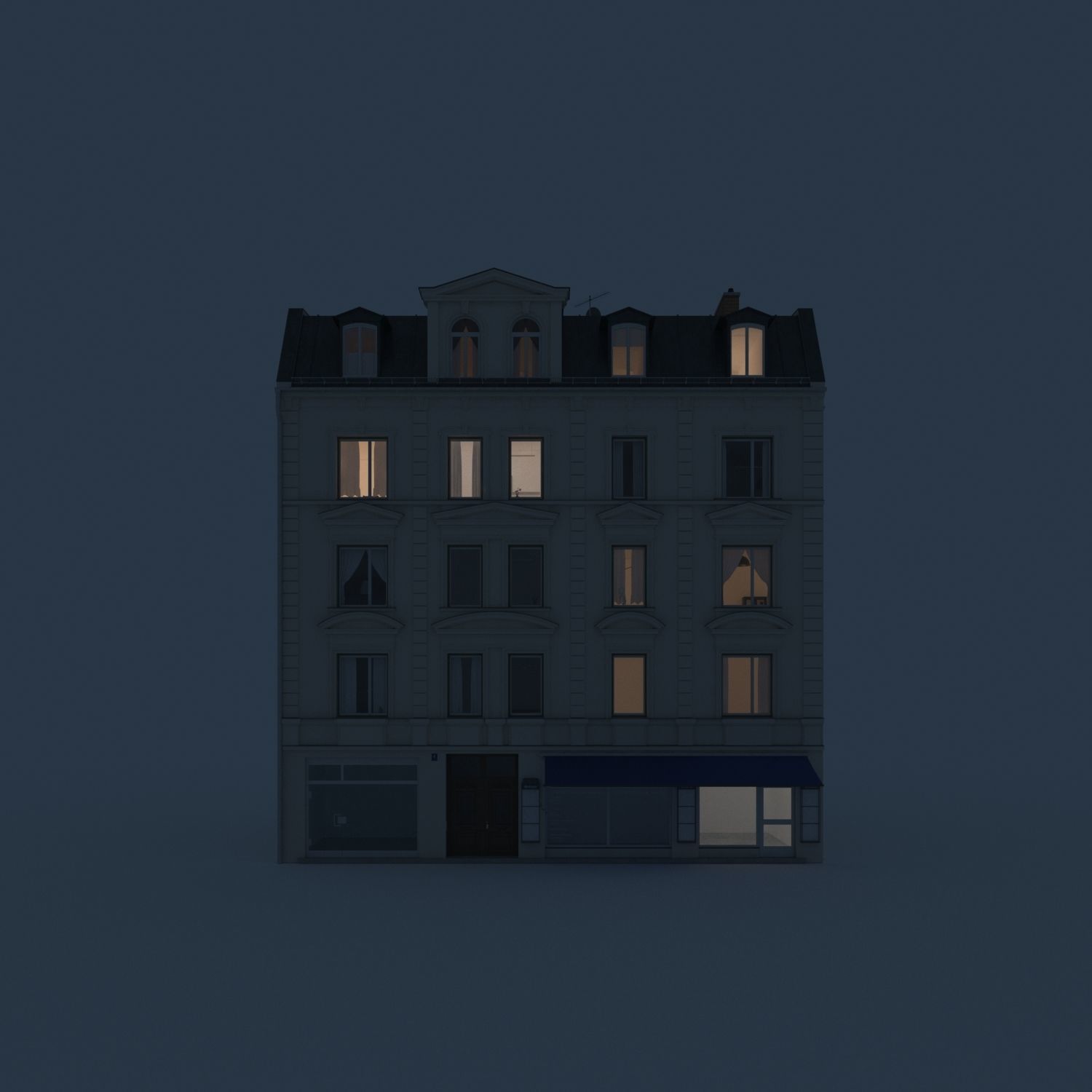 Residential City Building - Row - 10 - Storefront and Stucco 3D model_2