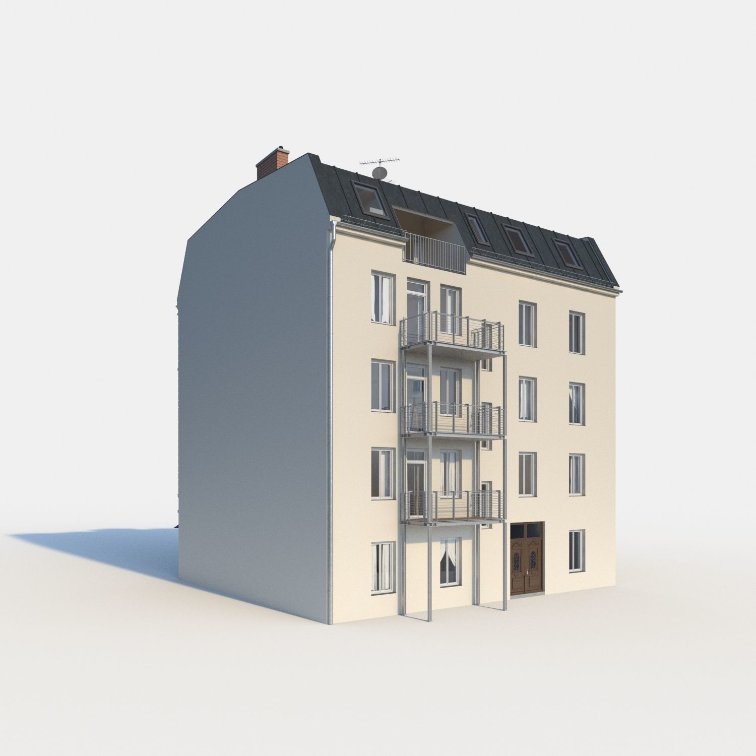 Residential City Building - Row - 10 - Storefront and Stucco 3D model_1