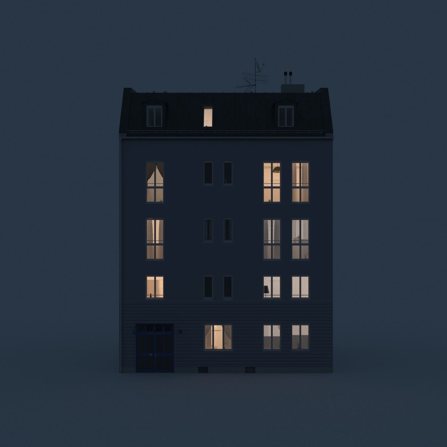 Residential City Building - Row - 12 - Modern Entrance 3D model_2