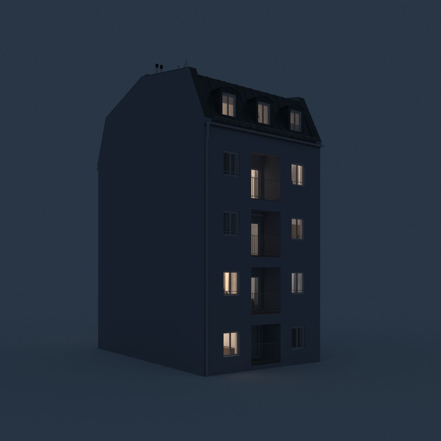 Residential City Building - Row - 12 - Modern Entrance 3D model_3